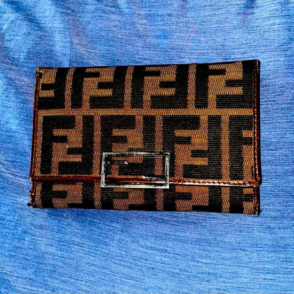 Brown FENDI canvas/ leather wallet (COA)
